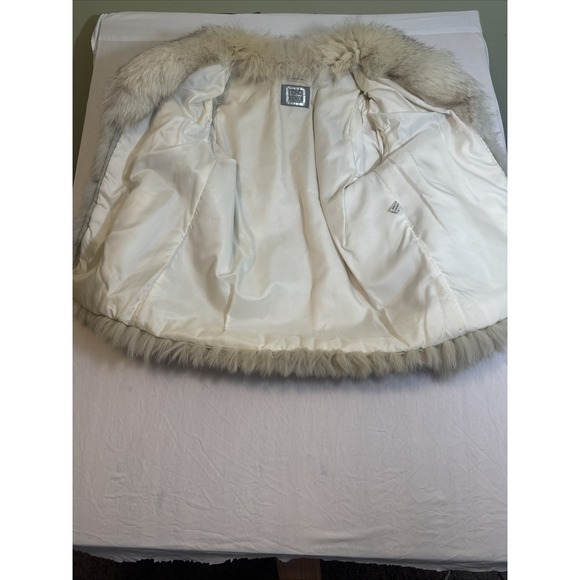 Vintage Saga Blue Fox Finland Stroller Fur Jacket White Silver Size L Beautiful! - Picture 7 of 16